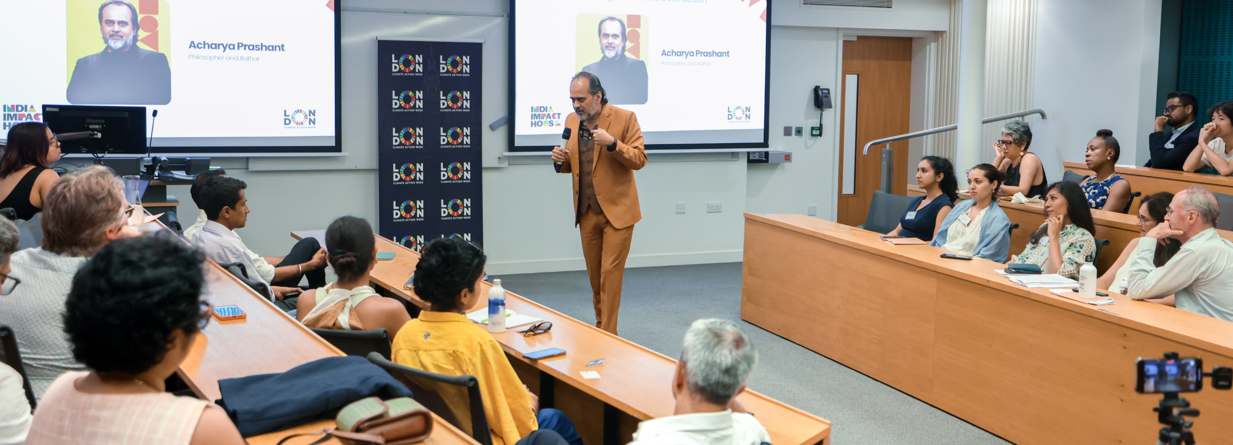 Acharya Prashant at the London School of Economics during the UK Tour 2026