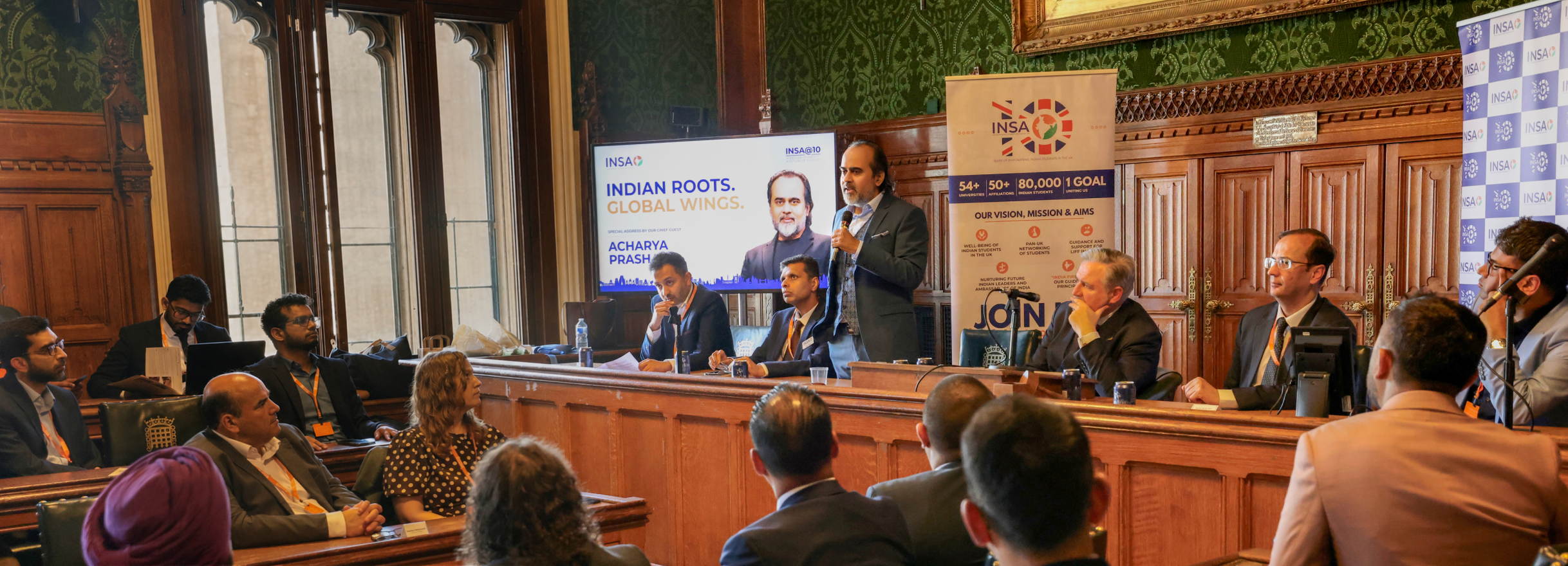 Acharya Prashant addressing the UK Parliament during the UK Tour 2026